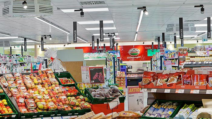 Products on display under Philips LED lighting  