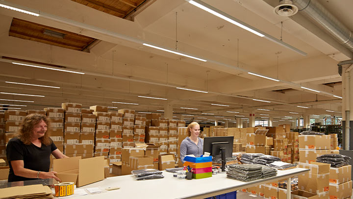Warehouse lighting and trunking luminaires improve visibility in production areas