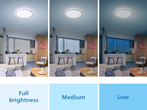 Light effects in a room of a Philips SceneSwitch LED Bulb with different brightness settings