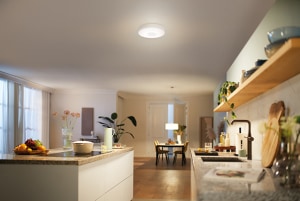 Room with full brightness setting of a Philips SceneSwitch LED bulb